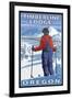 Skier Admiring, Timberline Lodge, Oregon-Lantern Press-Framed Art Print