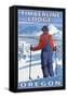 Skier Admiring, Timberline Lodge, Oregon-Lantern Press-Framed Stretched Canvas