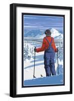 Skier Admiring View-Lantern Press-Framed Art Print