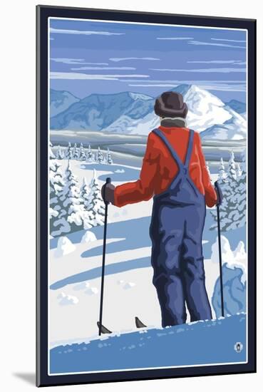 Skier Admiring View-Lantern Press-Mounted Art Print