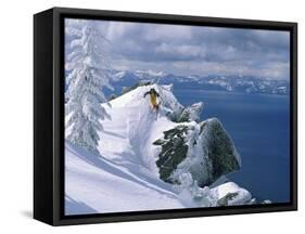 Skier Atop a Mountain-null-Framed Stretched Canvas