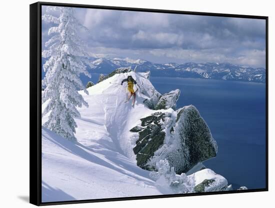 Skier Atop a Mountain-null-Framed Stretched Canvas