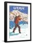 Skier Carrying Skis - Utah-Lantern Press-Framed Art Print