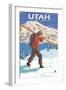 Skier Carrying Skis - Utah-Lantern Press-Framed Art Print