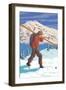 Skier Carrying Skis-Lantern Press-Framed Art Print