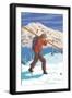 Skier Carrying Skis-Lantern Press-Framed Art Print