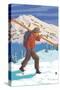 Skier Carrying Skis-Lantern Press-Stretched Canvas