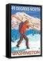 Skier Carrying Snow Skis, 49 Degrees North, Washington-Lantern Press-Framed Stretched Canvas