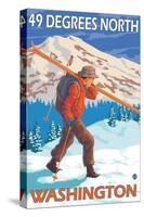 Skier Carrying Snow Skis, 49 Degrees North, Washington-Lantern Press-Stretched Canvas