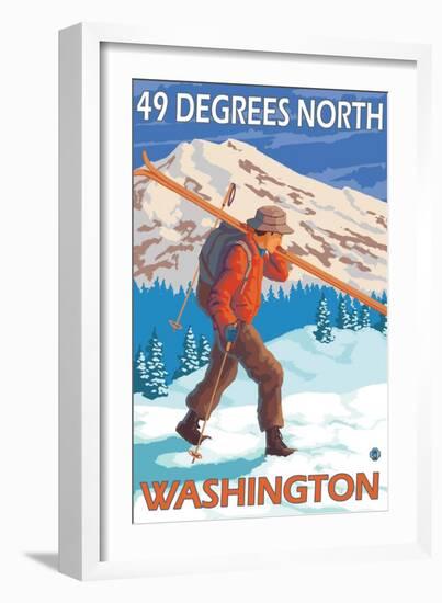 Skier Carrying Snow Skis, 49 Degrees North, Washington-Lantern Press-Framed Art Print