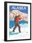 Skier Carrying Snow Skis, Alaska-Lantern Press-Framed Art Print