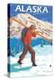 Skier Carrying Snow Skis, Alaska-Lantern Press-Stretched Canvas