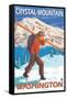 Skier Carrying Snow Skis, Crystal Mountain, Washington-Lantern Press-Framed Stretched Canvas