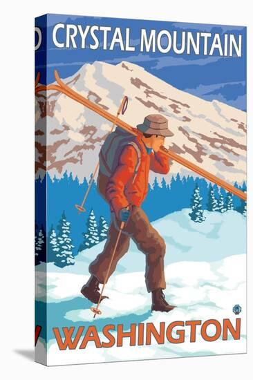 Skier Carrying Snow Skis, Crystal Mountain, Washington-Lantern Press-Stretched Canvas