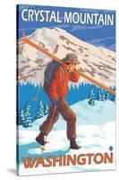 Skier Carrying Snow Skis, Crystal Mountain, Washington-Lantern Press-Stretched Canvas