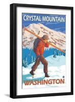 Skier Carrying Snow Skis, Crystal Mountain, Washington-Lantern Press-Framed Art Print