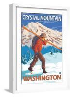 Skier Carrying Snow Skis, Crystal Mountain, Washington-Lantern Press-Framed Art Print