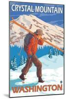 Skier Carrying Snow Skis, Crystal Mountain, Washington-Lantern Press-Mounted Art Print