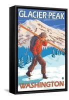 Skier Carrying Snow Skis, Glacier Peak, Washington-Lantern Press-Framed Stretched Canvas