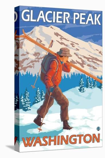 Skier Carrying Snow Skis, Glacier Peak, Washington-Lantern Press-Stretched Canvas