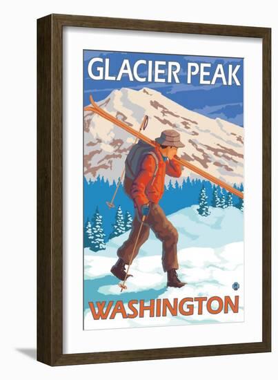 Skier Carrying Snow Skis, Glacier Peak, Washington-Lantern Press-Framed Art Print