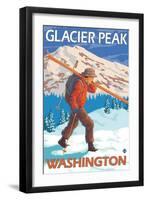 Skier Carrying Snow Skis, Glacier Peak, Washington-Lantern Press-Framed Art Print