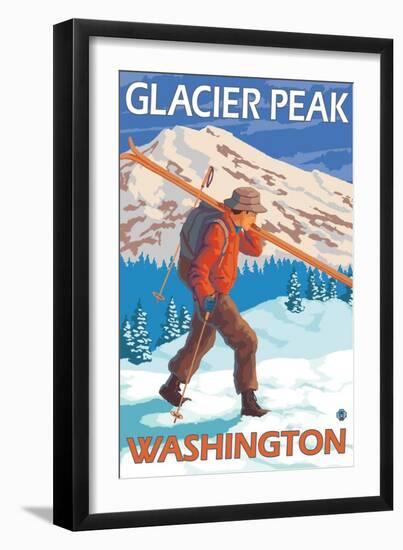 Skier Carrying Snow Skis, Glacier Peak, Washington-Lantern Press-Framed Art Print