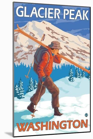 Skier Carrying Snow Skis, Glacier Peak, Washington-Lantern Press-Mounted Art Print