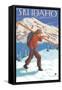 Skier Carrying Snow Skis, Idaho-Lantern Press-Framed Stretched Canvas