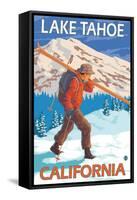 Skier Carrying Snow Skis, Lake Tahoe, California-Lantern Press-Framed Stretched Canvas