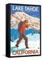 Skier Carrying Snow Skis, Lake Tahoe, California-Lantern Press-Framed Stretched Canvas