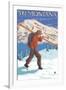 Skier Carrying Snow Skis, Montana-Lantern Press-Framed Art Print