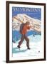 Skier Carrying Snow Skis, Montana-Lantern Press-Framed Art Print