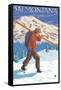 Skier Carrying Snow Skis, Montana-Lantern Press-Framed Stretched Canvas