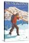 Skier Carrying Snow Skis, Montana-Lantern Press-Stretched Canvas