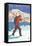 Skier Carrying Snow Skis, Montana-Lantern Press-Framed Stretched Canvas