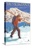 Skier Carrying Snow Skis, Montana-Lantern Press-Stretched Canvas