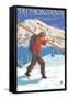 Skier Carrying Snow Skis, Montana-Lantern Press-Framed Stretched Canvas