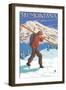 Skier Carrying Snow Skis, Montana-Lantern Press-Framed Art Print