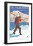 Skier Carrying Snow Skis, Montana-Lantern Press-Framed Art Print