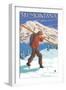 Skier Carrying Snow Skis, Montana-Lantern Press-Framed Art Print