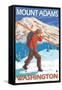 Skier Carrying Snow Skis, Mount Adams, Washington-Lantern Press-Framed Stretched Canvas