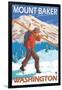 Skier Carrying Snow Skis, Mount Baker, Washington-Lantern Press-Framed Art Print