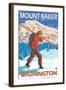 Skier Carrying Snow Skis, Mount Baker, Washington-Lantern Press-Framed Art Print