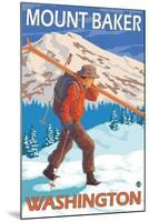 Skier Carrying Snow Skis, Mount Baker, Washington-Lantern Press-Mounted Art Print