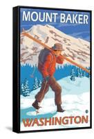 Skier Carrying Snow Skis, Mount Baker, Washington-Lantern Press-Framed Stretched Canvas