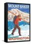 Skier Carrying Snow Skis, Mount Baker, Washington-Lantern Press-Framed Stretched Canvas