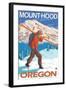 Skier Carrying Snow Skis, Mount Hood, OR-Lantern Press-Framed Art Print