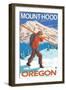 Skier Carrying Snow Skis, Mount Hood, OR-Lantern Press-Framed Art Print