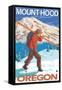 Skier Carrying Snow Skis, Mount Hood, OR-Lantern Press-Framed Stretched Canvas